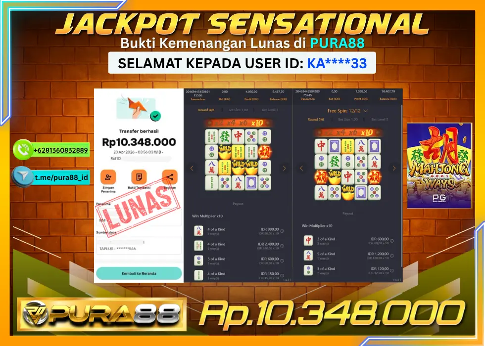 PURA88 JACKPOT MAHJONG WAYS Rp 10.348.000,- LUNAS